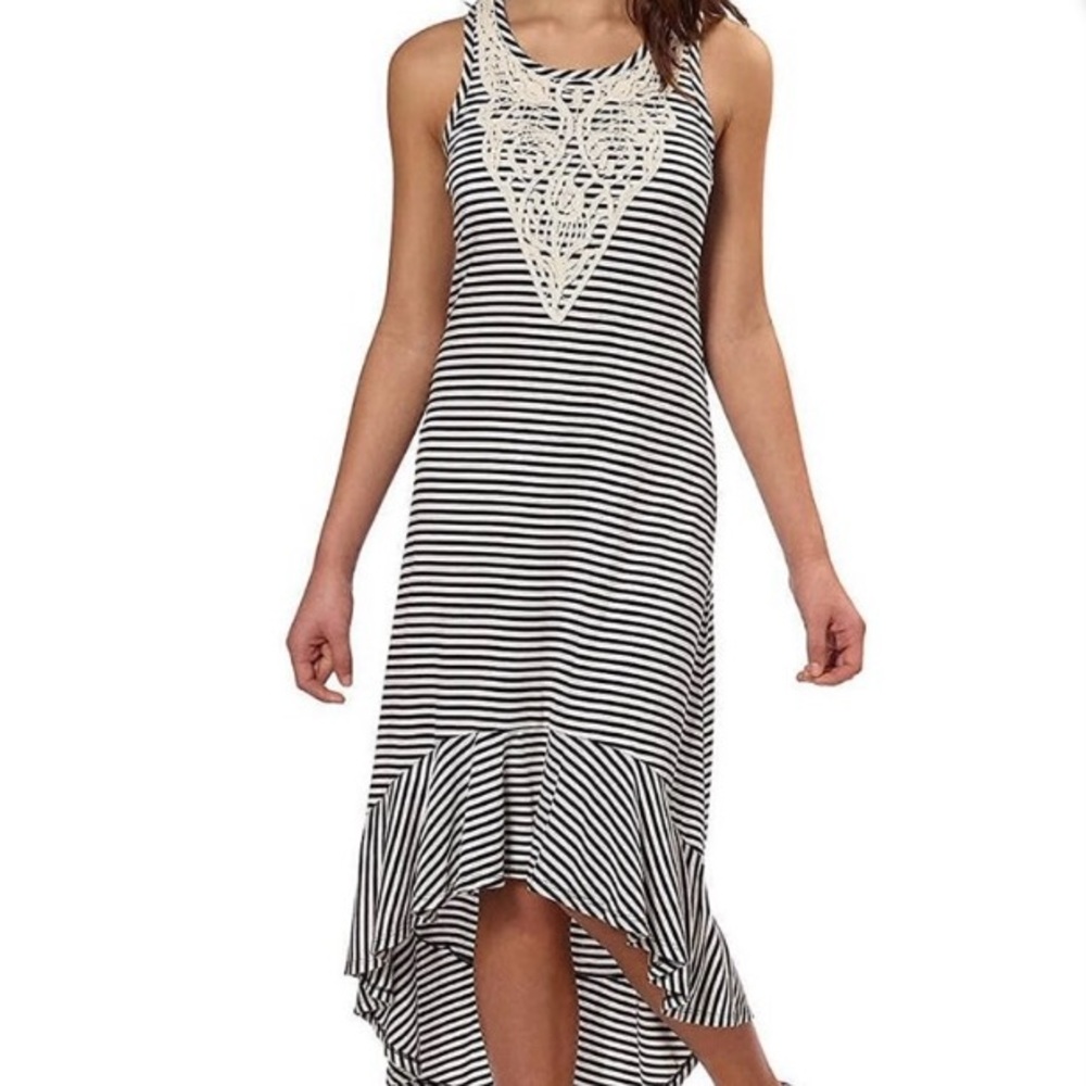 Paper Doll Girls' High-Low Sleeveless Dress Black White Stripes Size 8 New